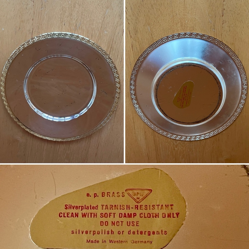 🇬🇷BMF West Germany Silver-Plated Trinket Dish Greek Key EP Brass 4.75" Vintage